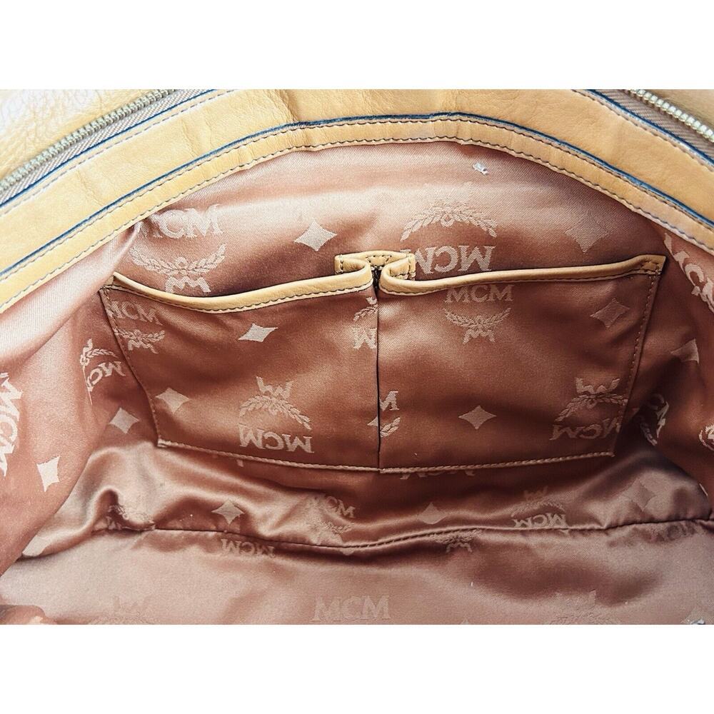 MCM Visetos Leather Cross Shoulder Bag Camel Tan Embossed Logo Purse Handbag - Picture 6 of 15